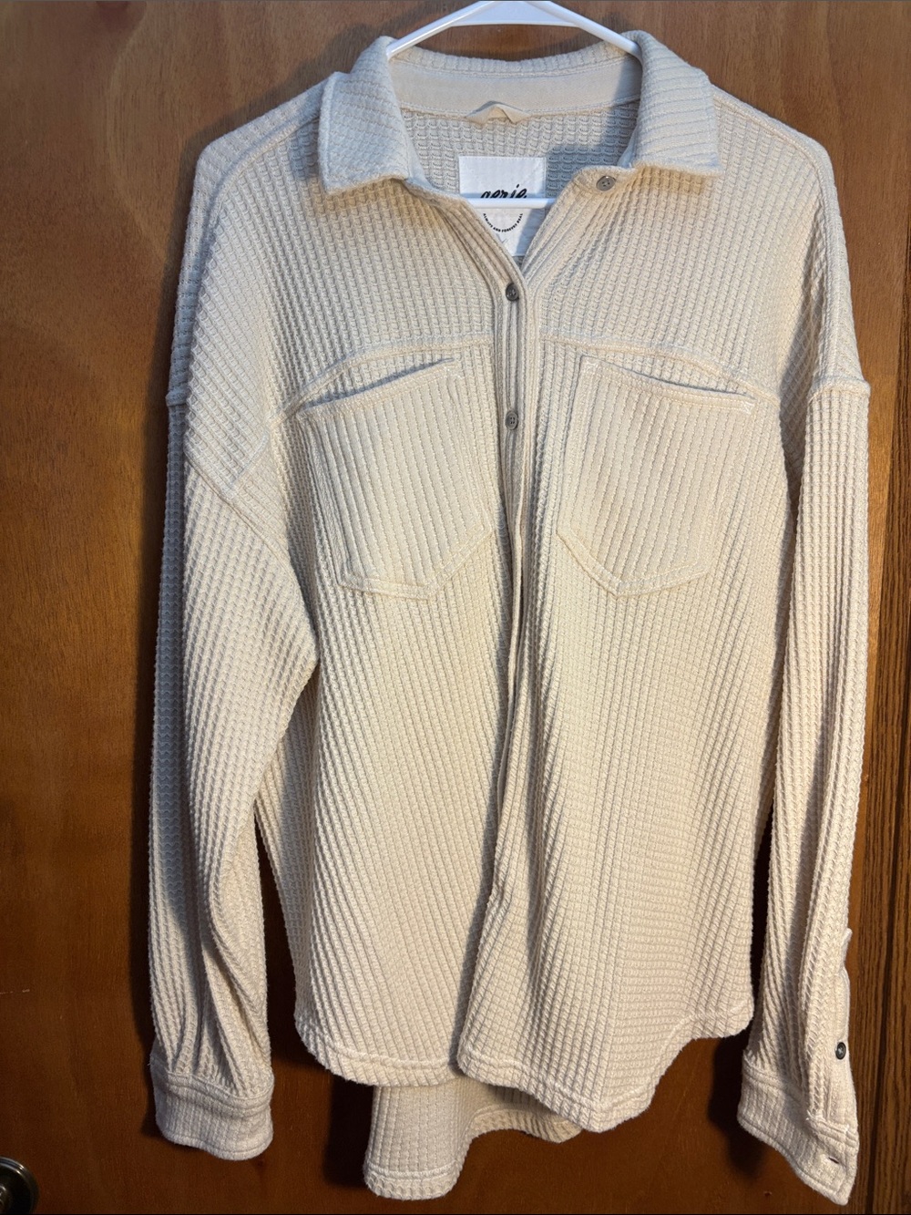 aerie Cream Waffle-Knit Button-Down Oversized Shirt
